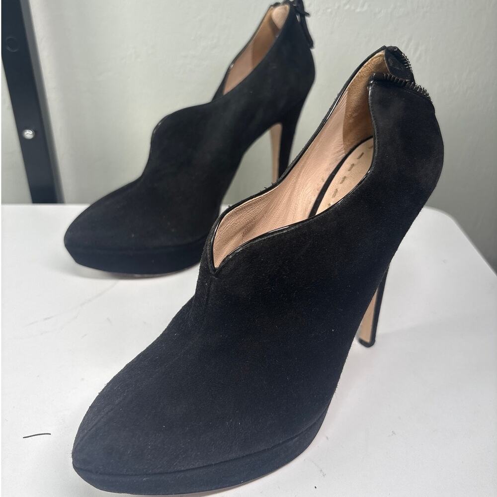 Miu Miu Womens Ankle Boots 36 5.5 Black Suede Stiletto Heel Platform Zip Italy